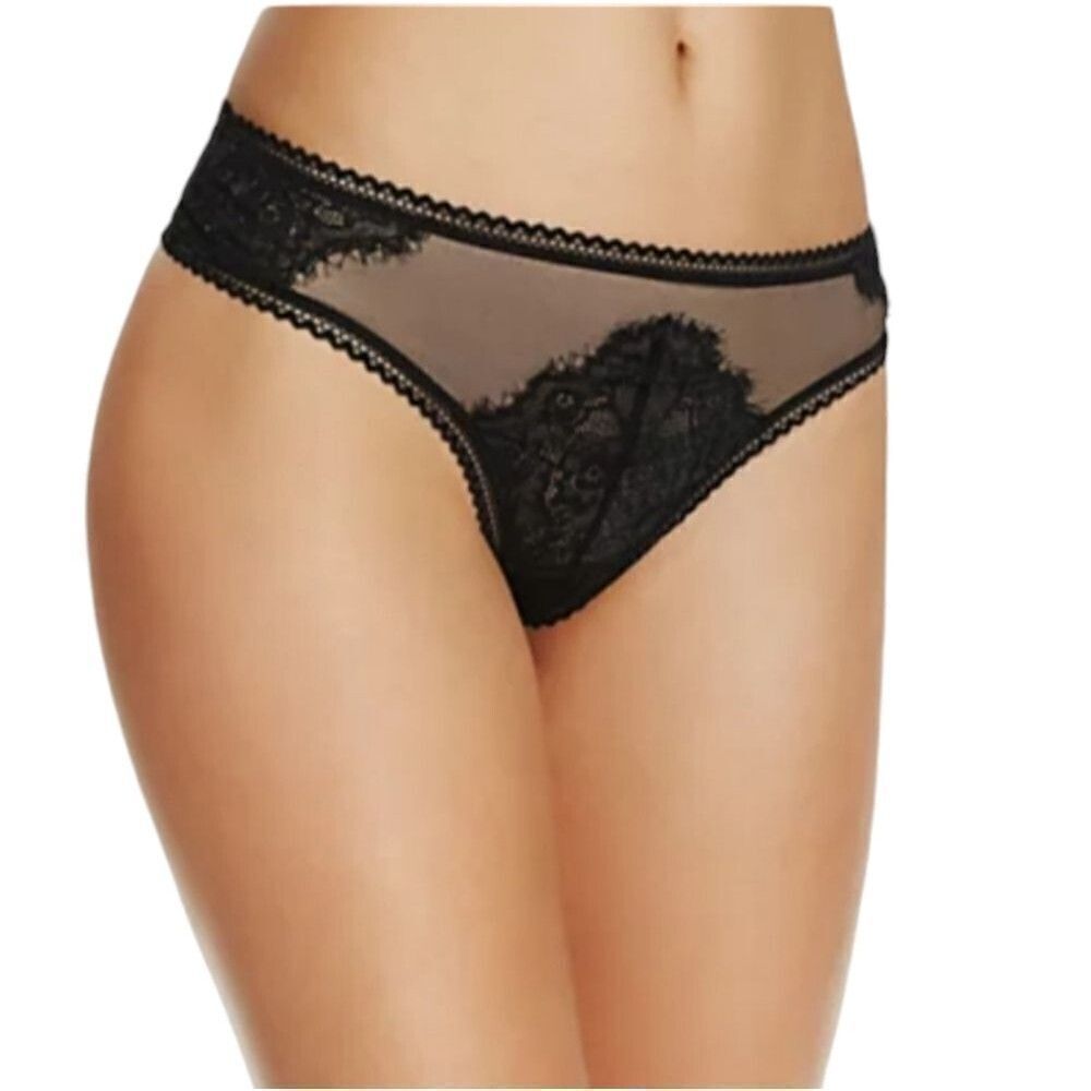 NWT Thistle and Spire Eyelash Mirage Lace Mesh Thong Black size XL